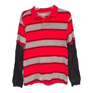 Wrangler Boys Striped Long Sleeve Polo Rugby Red Gray Black Size 2XG (18) M